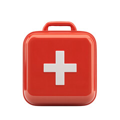 Obraz premium Red First Aid Kit: A vibrant, red first aid kit, the universal symbol of healthcare. The image offers a sterile, modern, and straightforward depiction of a medical kit with a prominent white cross.