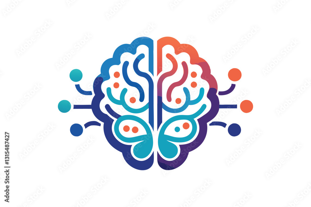 Poster vector illustration representing innovative thinking and creativity through a stylized brain design 