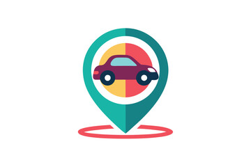 Obraz premium Vector illustration of a car marker symbolizing location and navigation on a color background