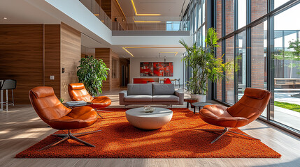 salon design avec canapé et fauteuil en cuir