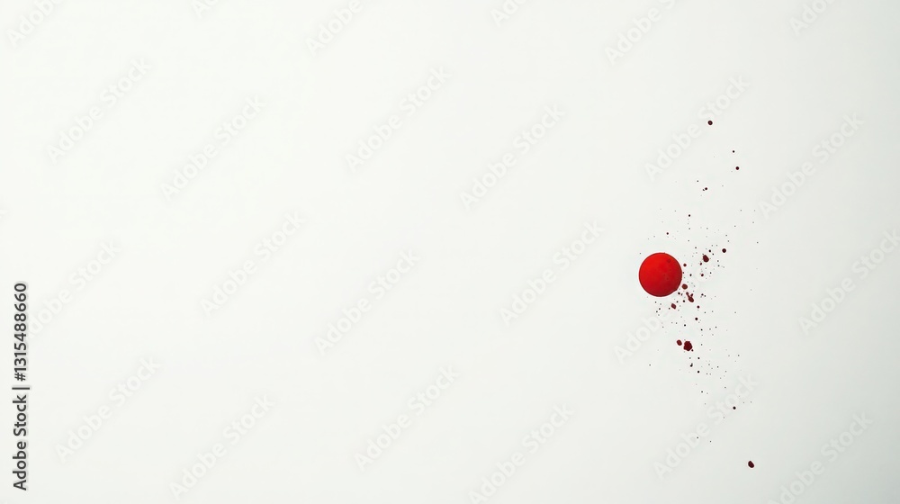 Poster abstract composition featuring a vibrant red sphere with subtle splatter effects