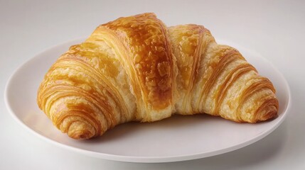 Golden-brown croissant on a white plate.