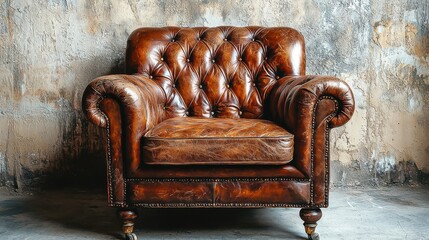 Elegant vintage brown leather armchair with classic wooden legs perfect for adding a touch of sophistication to any space