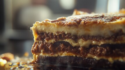 Layered Delight: A Close-Up of a Savory Baked Dish with Creamy and Crispy Layers, Perfect for C