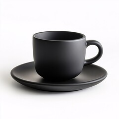 elegant matte black ceramic coffee cup and saucer set isolated