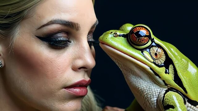 portrait of a princess kissing with a frog