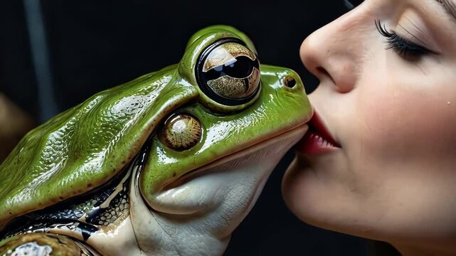 portrait of a princess kissing with a frog