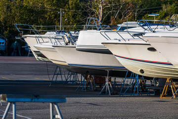 Fototapeta premium Sailboats laid up at a marina.