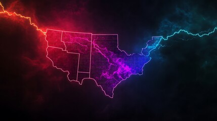 USA map with vibrant neon energy lines.