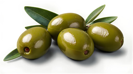Obraz premium green olives with leaves