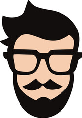 Geek genius boy symbol, intelligent person head, and glasses illustration design 