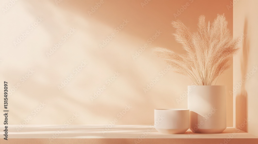 Poster Elegant display showcasing pampas grass in a minimalist studio setting