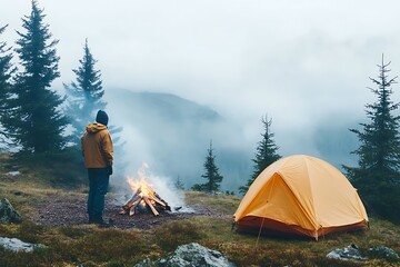 Fototapeta premium Misty Mountain Camping Trip