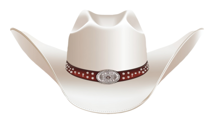 Cream cowboy hat, studded band, isolated, white background, western design