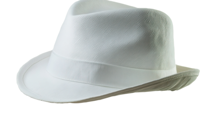 White fedora hat, studio shot, plain background, fashion accessory 