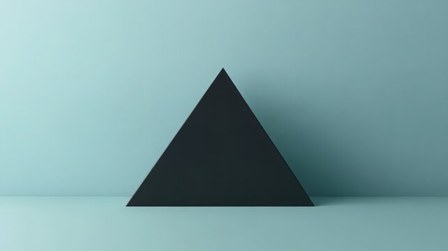 Geometric composition with black triangle against a soft blue backdrop