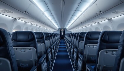 Airplane Cabin Interior: Rows of Empty Seats