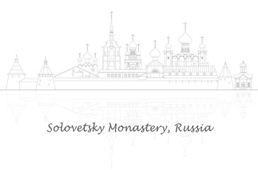 Outline panorama of Solovetsky Monastery, Russia - vector illustration