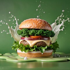 hamburger on green background