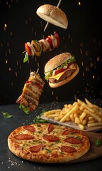 pizza with salami and vegetables