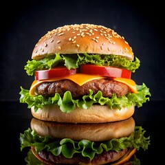 hamburger on black background