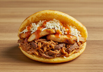 arepa rellena de carne y pollo con queso 