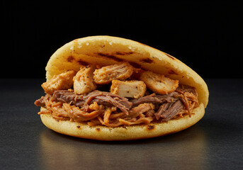 arepa rellena de pollo y carne desmechada 