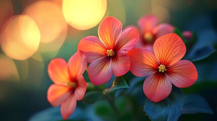 Fototapeta premium Vibrant Coral Flowers Soft Bokeh Background