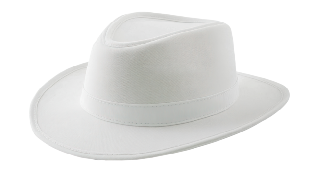 White fedora hat, studio shot, plain background, fashion accessory 