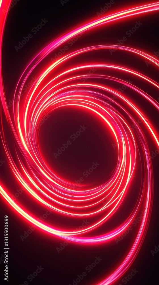 Poster abstract swirling red light patterns creating a dynamic visual effect against a dark background, ide