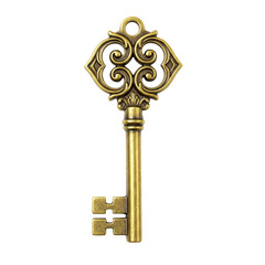 antique vintage gold key on transparent background