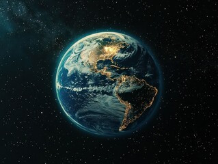 Stunning view of Earth from space showcasing continents and lights