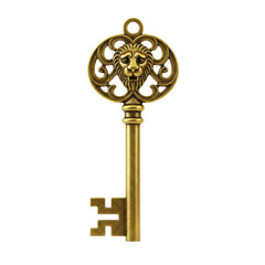 antique vintage gold key on transparent background