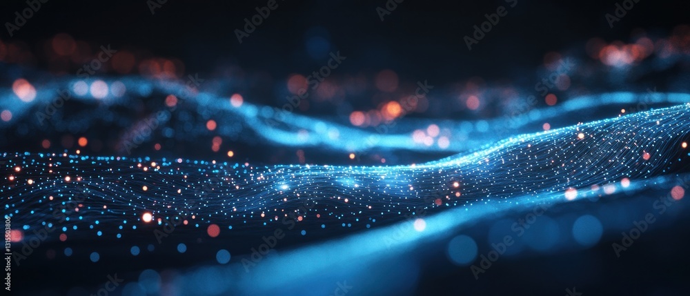 Poster abstract digital waves of light and color in a dark space