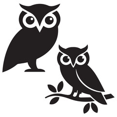 set of owls on white background