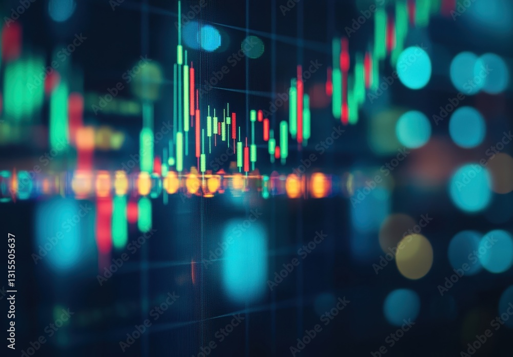 Poster abstract close-up of a bright stock market graph with multiple data points showing fluctuating value