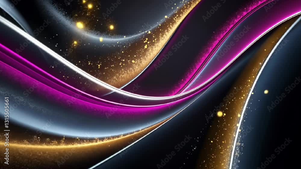 Aufkleber abstract colorful neon light waves with glowing energy particles on dark background futuristic motio