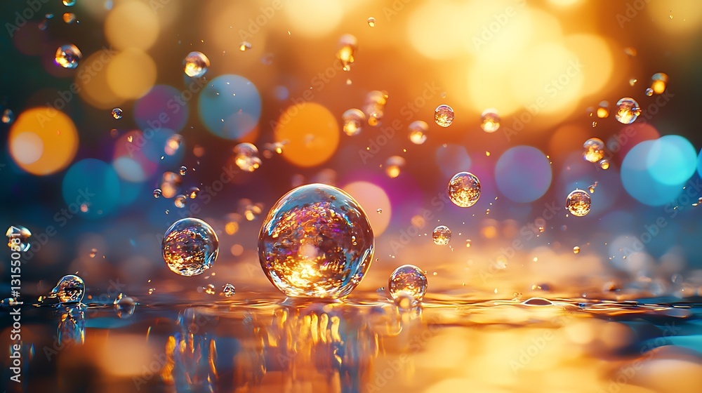 Poster Water Droplets Reflection Bokeh Lights Abstract Background
