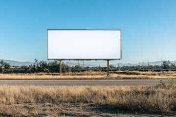 Empty billboard stands alone in a vast landscape under a clear blue sky, showcasing the beauty of open spaces