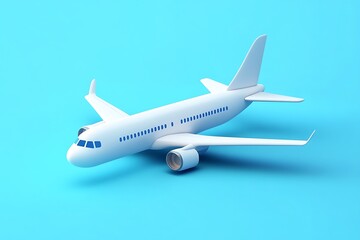 Fototapeta premium Cute cartoon plane icon in 3D with blue portholes 