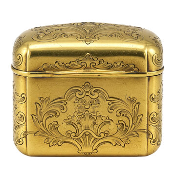 antique vintage gold snuff box with engraving on transparent background