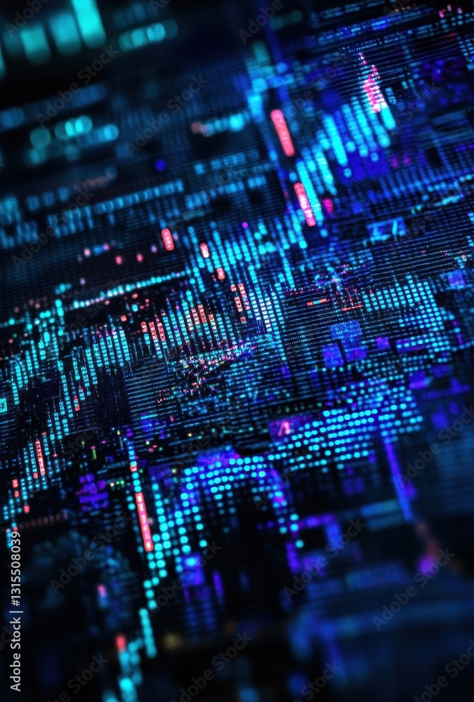 Poster Abstract Digital Background with Colorful Neon Patterns and Creative Visualization of Data Streams and Technology Concepts in Modern Style