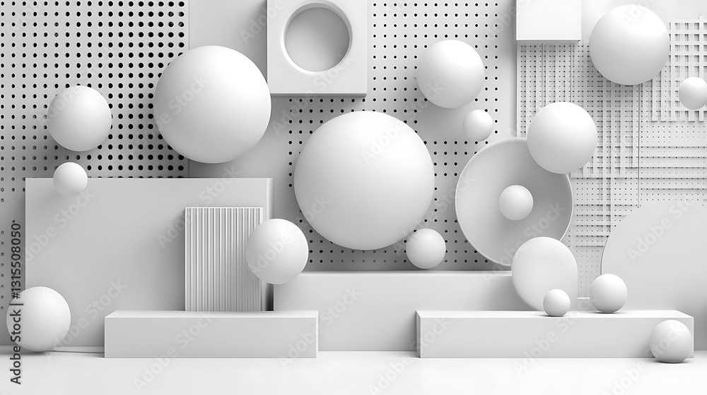 Poster white geometric shapes 3d rendering minimalist background