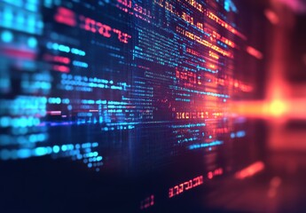Fototapeta premium Abstract digital data visualization with colorful binary code streams in futuristic technology background for use in digital artwork and tech themes