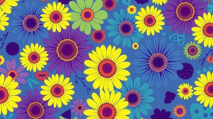 Colorful Floral Seamless Pattern with Vibrant Abstract Flowers