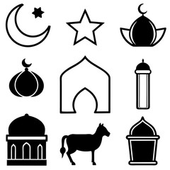 set of Islamic religious symbols Eid al-Fitr or Eid Mubarak vector illustration