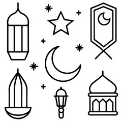 set of Islamic religious symbols Eid al-Fitr or Eid Mubarak vector illustration
