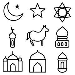 set of Islamic religious symbols Eid al-Fitr or Eid Mubarak vector illustration
