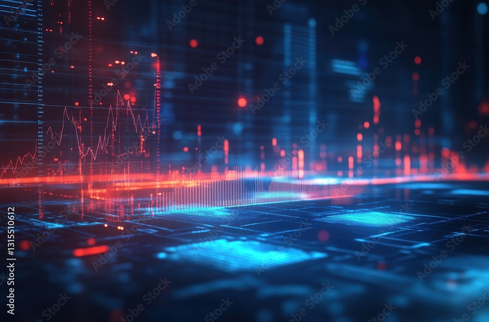 Poster abstract digital landscape with glowing lines and data visualization elements representing technolog