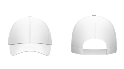 White baseball cap mockup, front & back views, design template
